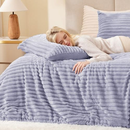 EXQ Home Fluffy Comforter Set Full Size,3 Pieces Bed Set,Purple