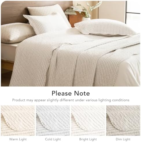 Lady Ann 100% Cotton Full Size Quilt, Dark Grey White Classic Striped Pattern Quilted Bedspread Soft & Lightweight Coverlet, 3 Piece Scalloped Edge Full Bedding Set for All Season