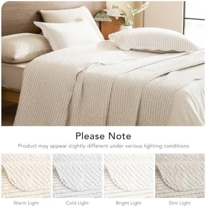 Lady Ann 100% Cotton Full Size Quilt, Dark Grey White Classic Striped Pattern Quilted Bedspread Soft & Lightweight Coverlet, 3 Piece Scalloped Edge Full Bedding Set for All Season
