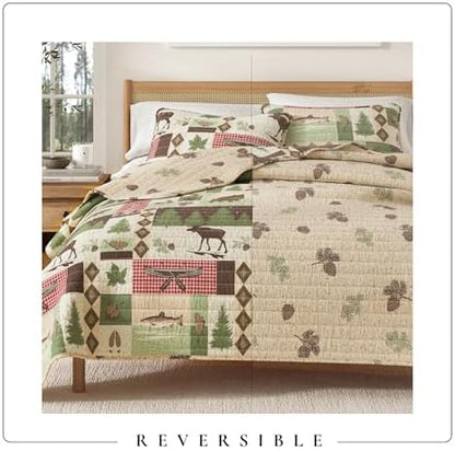 Great Bay Home Lodge Quilt Set - 3-Piece Full/Queen Size Rustic Bedding Set - Lightweight, All-Season, Reversible Bedspread (Lodge Patchwork)