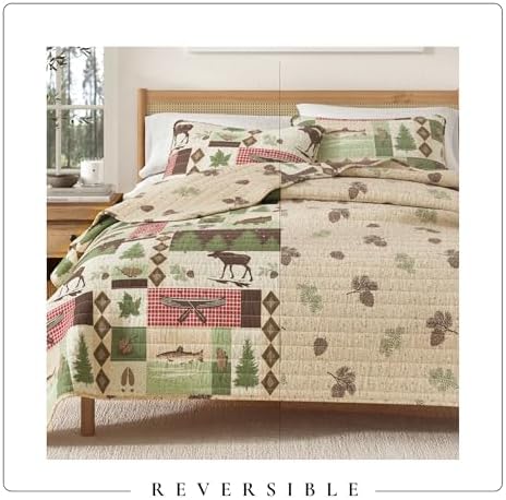 Great Bay Home Lodge Quilt Set - 2-Piece Twin/Twin XL Size Rustic Bedding Set - Lightweight, All-Season, Reversible Bedspread (Lodge Patchwork)