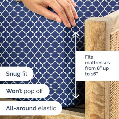 Cal King 4 Piece Striped Sheet Set - Breathable & Cooling - Navy Quatrefoil