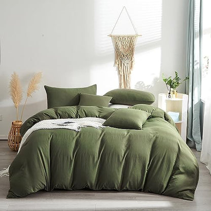 Wellboo Olive Green Comforter Sets Full Size Solid Dark Green Bedding Soft