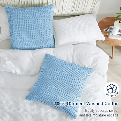 PHF Waffle Weave Euro Pillow Shams, 8 Pack 100% Cotton Pillow Covers 26x26 Inches for Decor, No Insert, Luxury Aesthetic Euro Pillow Cases for Bedroom Decor, Sky Blue