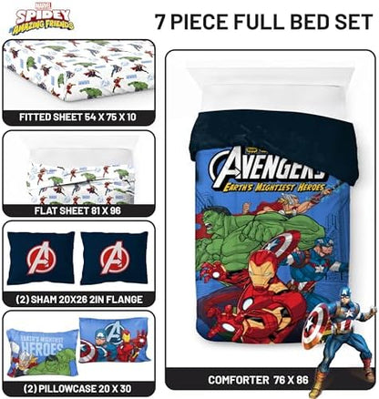 Jay Franco Kids Bed Set, Blue, Avengers, 7 Piece Full