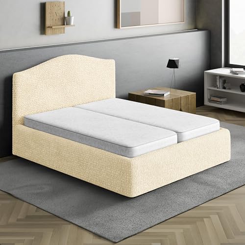 PAULATO BY GA.I.CO. Stretch Headboard and Frame Slipcover – Soft Bi-Elastic 1-Piece Bedframe Cover – Furniture Protector Machine Washable – Cream (Full/Queen 55"-71" Wide)