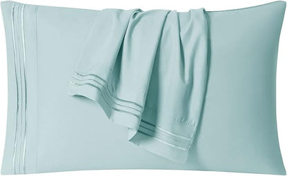 Clara Clark Bed Sheets Set, 4Piece California King Sheet Set, Microfiber, Deep Pocket, Light Blue Aqua, Solid, Premier 1800 Collection