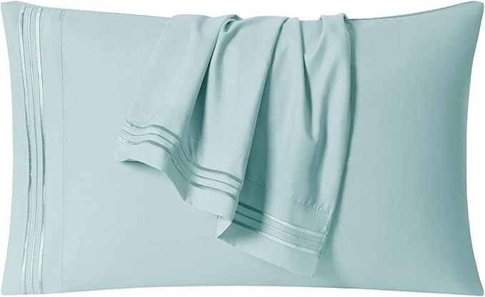 Clara Clark Bed Sheets, Premier 1800 Series 4 Piece Bed Sheet Set, Deep Pocket, Wrinkle, Fade, Stain Resistant, Luxury Soft Bedding Sheets & Pillowcases, Queen, Light Blue Aqua