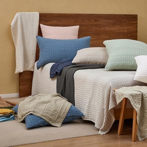 PHF Cotton Ruffle Waffle Weave Euro Sham Covers 26"x26", Oatmeal, No Insert