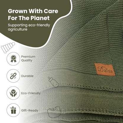 Dalisa Alina GOTS Organic Cotton Throw Blanket, Pepper Green, 60x80 in
