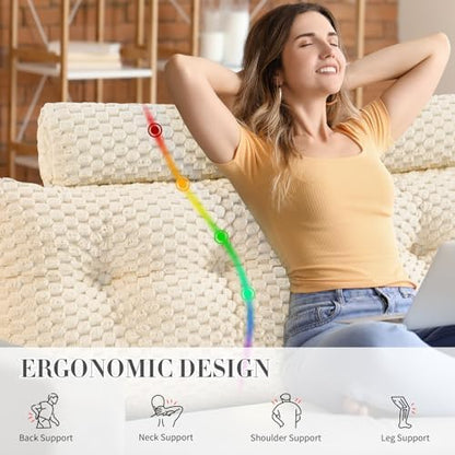 EUHAMS Headboard Pillow Queen with Neck Roll, Triangular Backrest Pillow