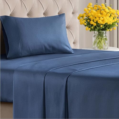 Twin 3 Piece Striped Sheet Set - Breathable & Cooling - Navy Microdots