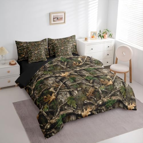 Erosebridal Camouflage Twin Comforter Set with Sheets 7 Piece Hunting Camo Bed in A Bag Vintage Woodland Bedding Sets for Kids Country Farmhouse Cabin Bed Set