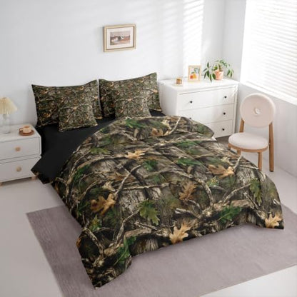 Erosebridal Camouflage Twin Comforter Set with Sheets 7 Piece Hunting Camo Bed in A Bag Vintage Woodland Bedding Sets for Kids Country Farmhouse Cabin Bed Set