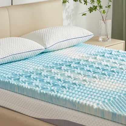 SINWEEK 5-Zone Memory Foam Mattress Topper, 2 Inch Twin, Blue