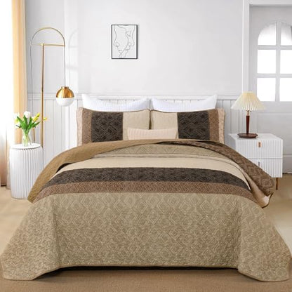 Cottolester Twin Quilt Set for Dorm Bedding,2 pcs Summer Striped Bedspread