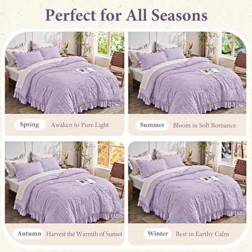 JOLLYVOGUE Lavender Oversized King Comforter Set,3pcs Seersucker Bed Set