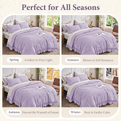 JOLLYVOGUE Lavender Oversized King Comforter Set,3pcs Seersucker Bed Set