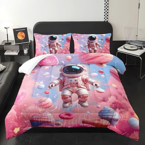 Space Astronaut Comforter Twin Size,Space Astronaut Kids Comforter Set,3Pcs Bedding Set Printed Comforter with 2 Pillowcases,Down Alternative,Soft and Lightweight,for All Seasons