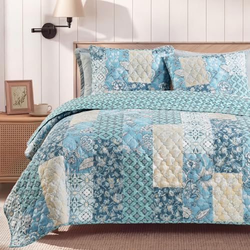 Twin/Twin XL Quilt Set-2 Pieces Soft Bedding Floral Patchwork Coverlet