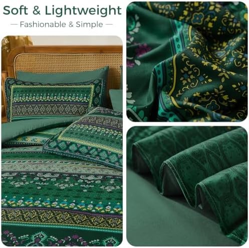 Green Boho Comforter Set Queen Size,8 Pieces Striped Bed in a Bag