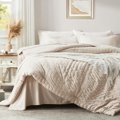 Zzlpp Full Size Comforter Sets 7 Piece, Beige Bed in a Bag Full Bedding Set