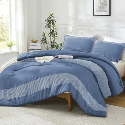Litanika Oversized King Comforter Set - 3 Pieces Stripe Bed Set