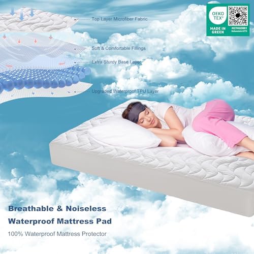 GRT Twin XL Mattress Protector, 100% Waterproof Mattress Protector Twin XLong with Dual-Layers Protection, Noiseless Quilted Fitted Mattress Pad Cover with 8"-26" Deep Pocket