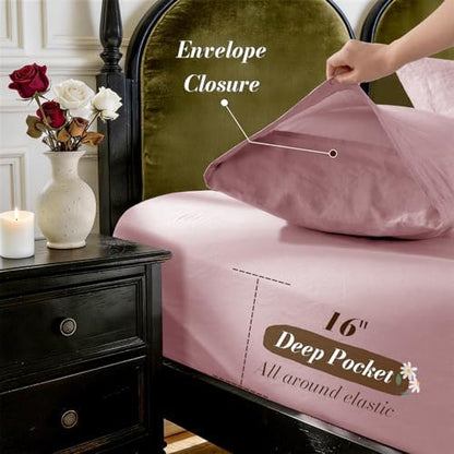 SONORO KATE 100% French Linen King Size Sheets Set,Natural Flax Bedding
