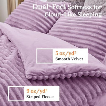Sasttie Fluffy Twin/Twin XL Comforter Set, 2 PC Fleece Bedding, Purple