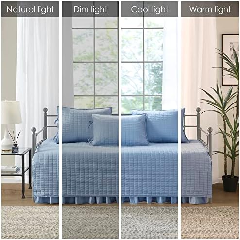 Comfort Spaces Daybed Cover- Luxe Double Sided -Quilting, All Season Cozy Bedding with Bedskirt, Matching Shams, 75'x39' Blue 5 Piece