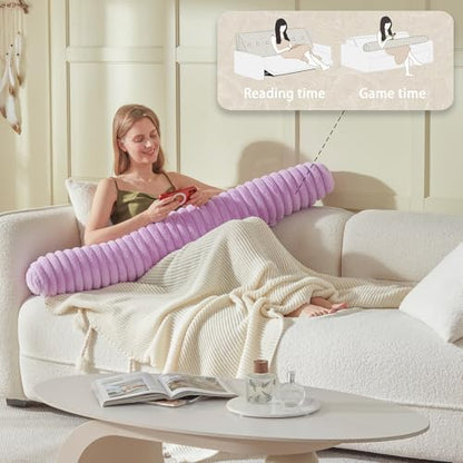 Headboard Pillow + A Long Neck Roll Pillow Body Pillow，Faux Fur Headboard Wedge Pillow with Removable Cover (Purple, King：76x8x20 inches)