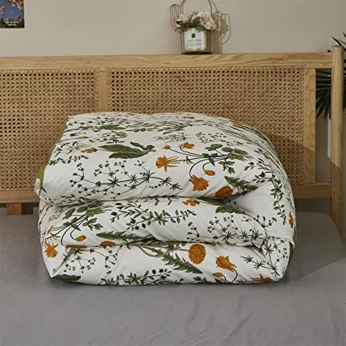 Wellboo Botanical Comforters Queen White and Green Floral Bedding Comforter Sets Sage Green Plant Bedding Full Girls Women Cotton Watercolor Flower Quilts Garden Bohemian Bedding Rustic Leaf Blossom