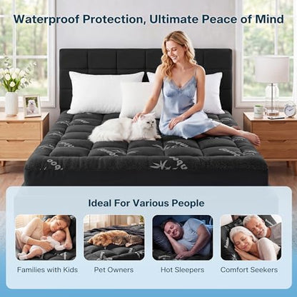 Waterproof Full Size Mattress Topper Viscose Derived from Bamboo, Extra Thick Mattress Pad for Back Pain, Cooling Mattress Topper with Deep Pocket 8"-21",Gray,Full