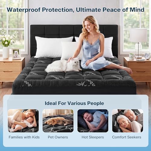 Waterproof Twin XL Size Mattress Topper Viscose Derived from Bamboo, Extra Thick Mattress Pad for Back Pain, Cooling Mattress Topper with Deep Pocket 8"-21", Gray,Twin XL