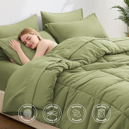 Love's cabin Plaid California King Comforter Set, Olive Green
