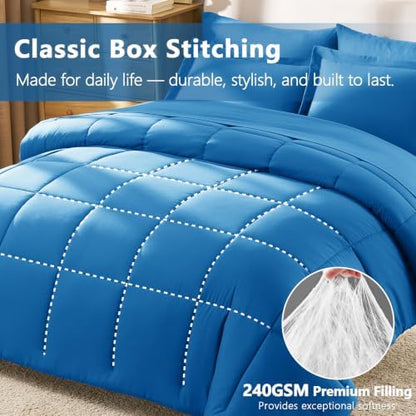 CozyLux Queen Comforter Set, 7-Piece Bed in a Bag, Royal Blue