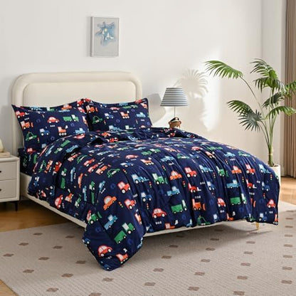 Yibeizi Car Kids Comforter Set for Boys Full Navy Blue Bedding