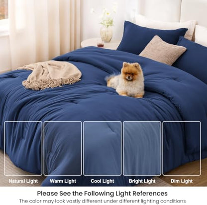 Love's cabin Dark Blue King Size Comforter Set, 3-Piece Prewashed Bed Set
