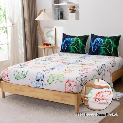 Meeting Story Gaming Bedding Set Twin, 3D Game Controller Design Twin Comforter, Gamer Themed Bedding Set for Boys, Suitable for All Seasons(Bluegreen)