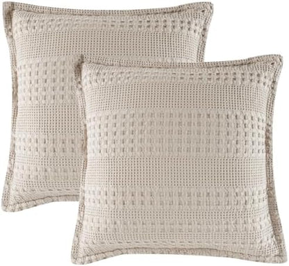 PHF Cotton Ruffle Waffle Weave Euro Sham Covers 26"x26", Oatmeal, No Insert