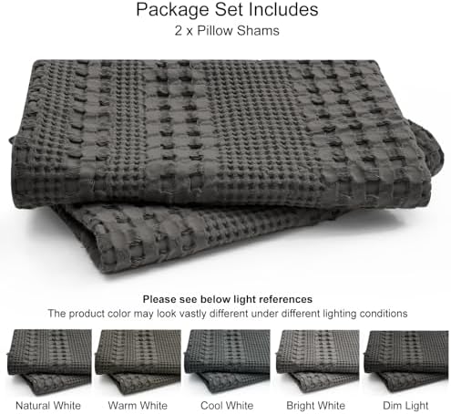 PHF 100% Cotton Waffle Pillow Shams Standard Size, 2 Pack 20" x 26" Soft Skin-Friendly Pillowcases, No Filling, Aesthetic Woven and Breathable Waffle Weave Pillow Case Covers for Bed, Charcoal Grey