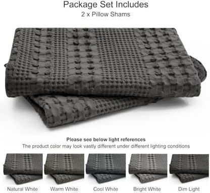 PHF 100% Cotton Waffle Pillow Shams Standard Size, 2 Pack 20" x 26" Soft Skin-Friendly Pillowcases, No Filling, Aesthetic Woven and Breathable Waffle Weave Pillow Case Covers for Bed, Charcoal Grey