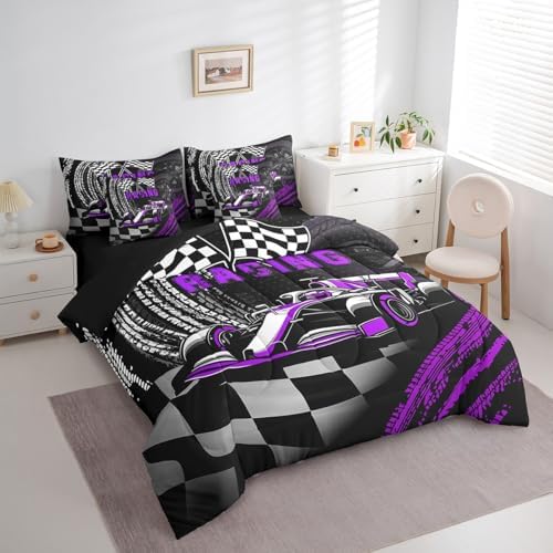 Boys Girls Racing Comforter Set 7 Pieces,Cool Race Car Speed Sport Bed Set,Kids Racing Game Bedding Bed in a Bag Soft,King (1 Comforter,2 Pillowcase,2 Pillow Covers,1 Flat Sheet,1 Fitted Sheet)