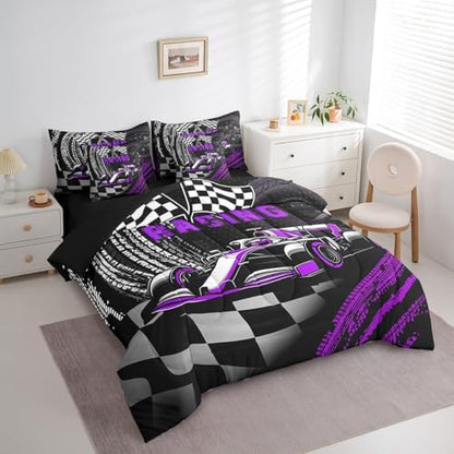 Boys Girls Racing Comforter Set 7 Pieces,Cool Race Car Speed Sport Bed Set,Kids Racing Game Bedding Bed in a Bag Soft,King (1 Comforter,2 Pillowcase,2 Pillow Covers,1 Flat Sheet,1 Fitted Sheet)