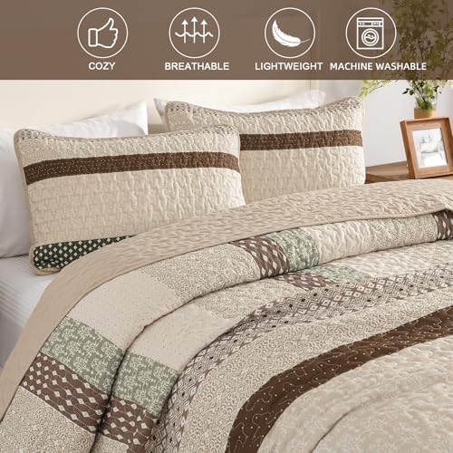 WONGS BEDDING Khaki Quilt King Size (110" x 90"), Soft Stripe Bedspreads