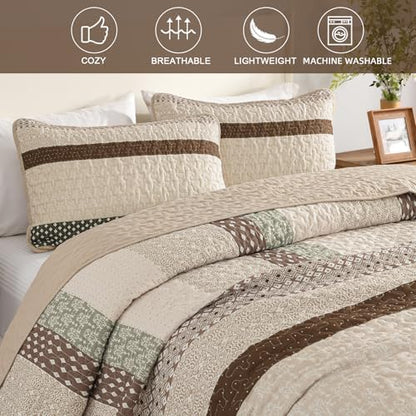 WONGS BEDDING Khaki Quilt King Size (110" x 90"), Soft Stripe Bedspreads