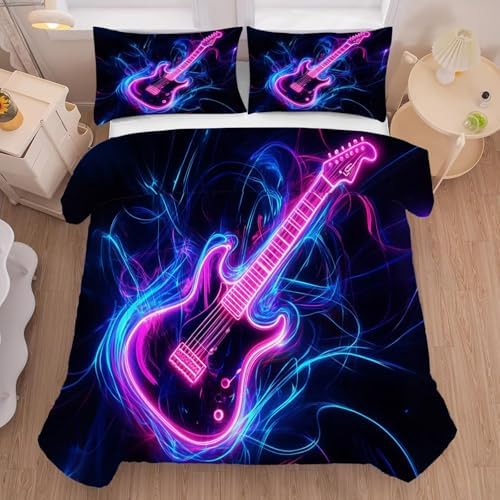 Guitar Bedding Set for Kids Twin Neon Music Comforter Set for Girls Women Bedroom Quilt Bed Set 1 Comforter 1 Pillowcase