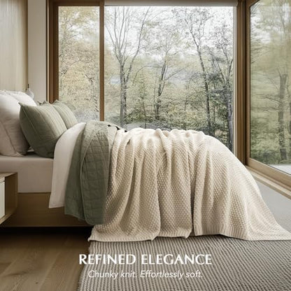 EVERGRACEHOME Chunky Chenille Knit Throw Blanket, 108x92, Beige