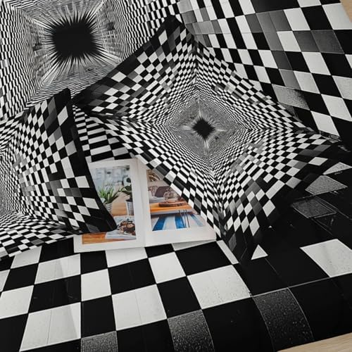 3D Black and White Geometric Pattern Comforter King Size，Black and White Checkered Bedding Set King，with 1 Comforter with 2 Pillow Case，Checkered Bedroom Decor
